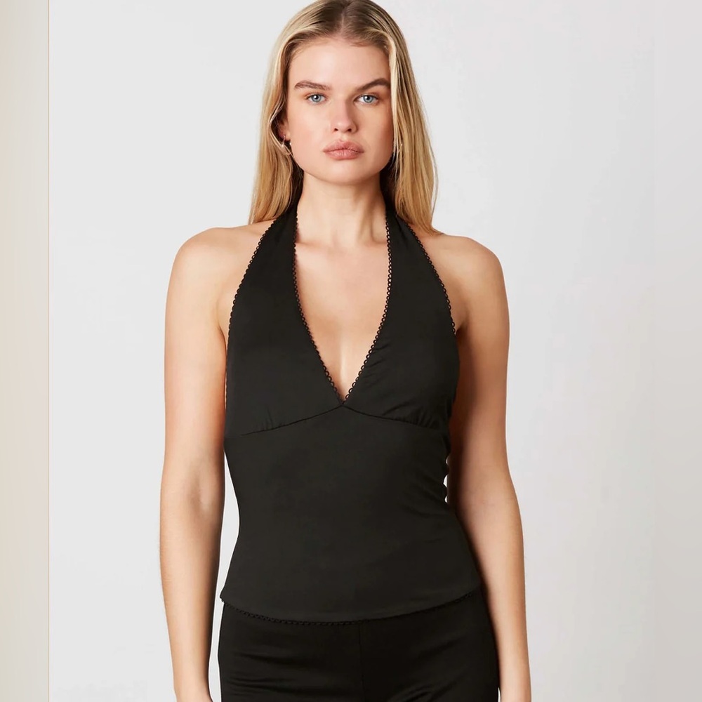 Cotton Candy LA Deep V-Neck Halter Top - Black - Size Medium